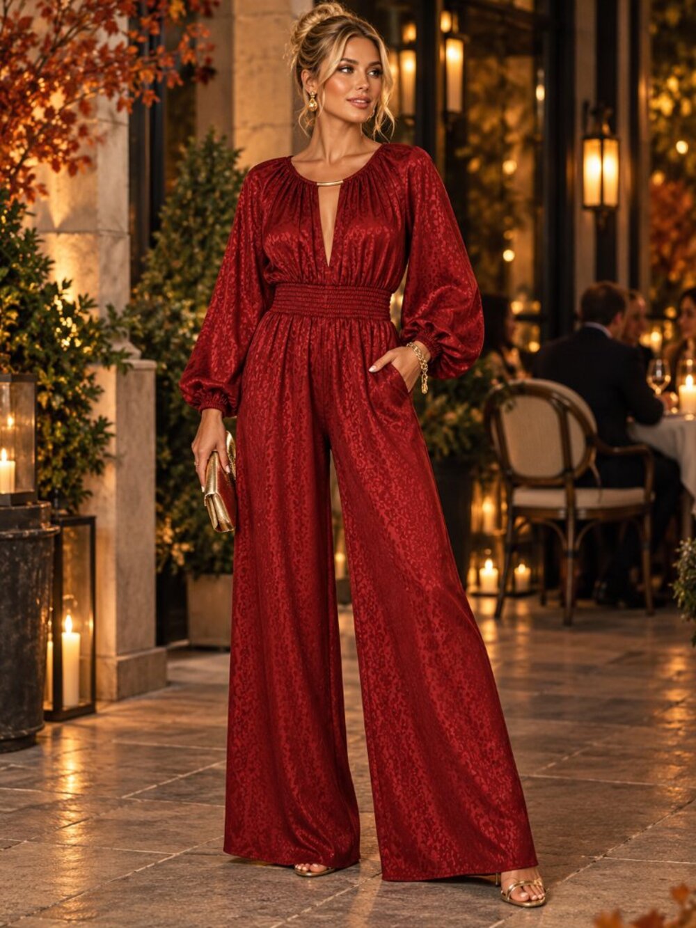 NWOT Red Leopard Palazzo Jumpsuit XL Holiday Fall Dinner Wedding Animal Print